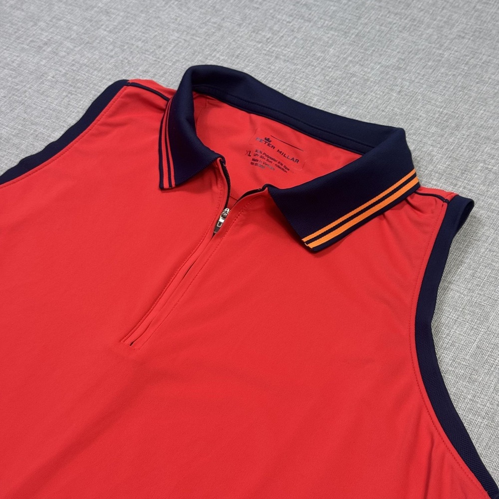 Peter Millar UPF 50+ Sleeveless 1/4 Zip Golf Polo Womens Large Red Performance